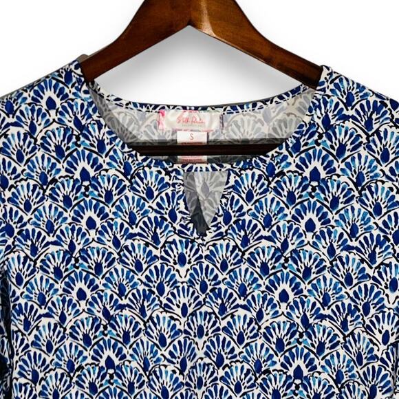 Stella Parker Dress Blue Tropical Print 3/4 Sleeve Resort Beach Vacation Small - Picture 6 of 9